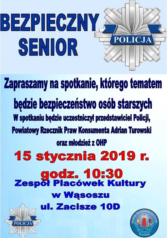 zaproszenie dla wąsoskich seniorów na spotkanie dnia 15.01.2019 